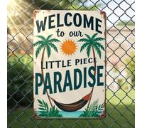 Vintage Tropical Metal Tin Sign Wall Decor Beach House Summer for Outdoor Patio Pool Bar Home Yard Garden Decorations Welcome to Our Little Piece of Paradise Wall Art Sign