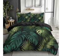 Vintage Tropical Palm Leaves And Monstera Duvet Cover Set, Reversible Black Printed Bedding for Teens Adults - Soft Microfiber Quilt Cover with Zipper, Super King Size (260 x 220 cm), 3 Pieces