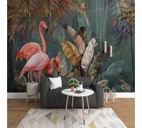 Vintage Tropical Plant Forest Banana Leaf Flamingo 3D Wallpaper Textured Silk Easy Install Living Room Sofa Bedroom Dining Room Home Decoration Wall-350cm×256cm