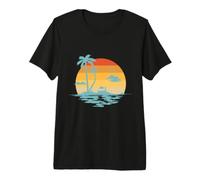 Vintage Tropical Sunset Palm Tree Island Beach Reflection Premium T-Shirt