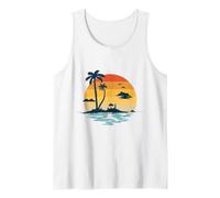 Vintage Tropical Sunset Palm Tree Island Beach Reflection Tank Top