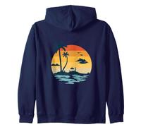 Vintage Tropical Sunset Palm Tree Island Beach Reflection Zip Hoodie