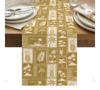 Vintage Tropical Table Runner 13 x 120 Inch, Pineapple Palm Tree Summer Vacation Beige Washable Cotton Linen Dining Table Runner Tabletop Decorations for Restaurant Home Kitchen Party