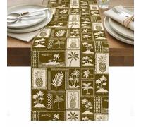 Vintage Tropical Table Runner 13 x 72 Inch, Pineapple Palm Tree Summer Vacation Brown Washable Cotton Linen Dining Table Runner Tabletop Decorations for Restaurant Home Kitchen Party