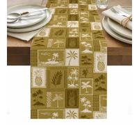 Vintage Tropical Table Runner 13 x 90 Inch, Pineapple Palm Tree Summer Vacation Washable Cotton Linen Dining Table Runner Tabletop Decorations for Restaurant Home Kitchen Party