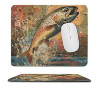 Vintage Trout Fish Jumping Mouse Pad Waterproof Ultra-Thin Non-Slip Rubber Base Square Mouse Mat Gaming Mousepad 9.8"x11.8"