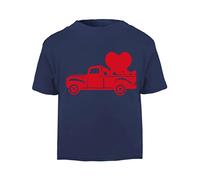 Vintage Truck Carrying Big Heart (Romantic Quotes for Couples, Anniversary) Short Sleeve Cotton Toddler t Shirt, 3-4 Years, Navy
