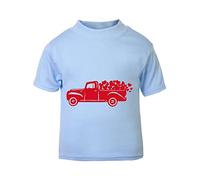 Vintage Truck Overflowing with Love Hearts (Romantic Quotes for Couples, Anniversary) Short Sleeve Cotton Toddler t Shirt, 3-4 Years, Pastel Blue