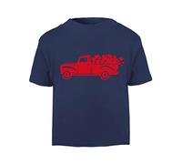 Vintage Truck Overflowing with Love Hearts (Romantic Quotes for Couples, Anniversary) Short Sleeve Cotton Toddler t Shirt, 3-4 Years, Navy