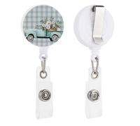 Vintage Truck White Daisies Eucalyptus Leaves Greenery Retractable Badge Holder Reel Clip ID Card Holder for Doctor Nurse Student Office Worker