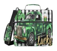 Vintage Truck with A Plaid Pattern Black and White Gingham Background 1.5 Inch 3 Ringing Zip Up Binder with Handle and Removable Shoulder Strap Waterproof Documents Files Storage Bag for Office