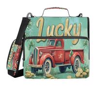 Vintage Truck with A Plaid Pattern Gold Coins Green Background 1.5 Inch 3 Ringing Zipper Binder Organizer with Shoulder Strap & Handle Laege Capacity Portable Home Travel Storage Bag for