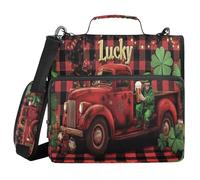 Vintage Truck with A Plaid Pattern Red and Black Buffalo Plaid 3 Ringing 1.5 inch School Zipper Binder with Strap Laege Capacity Document Binder Organizer for Office School