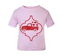 Vintage Truck with Hearts (Romantic Quotes for Couples, Anniversary - red Arabesque Style) Short Sleeve Cotton Toddler t Shirt, 1-2 Years, Pastel Pink