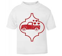 Vintage Truck with Hearts (Romantic Quotes for Couples, Anniversary - red Arabesque Style) Short Sleeve Cotton Toddler t Shirt, 2-3 Years, White