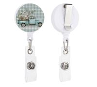 Vintage Truck with White Daisies Eucalyptus Leaves Retractable Badge Holder Reel Clip ID Card Holder for Doctor Nurse Student Office Worker
