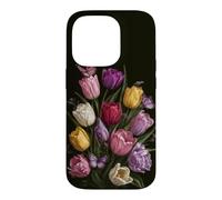 Vintage Tulip Bouquet Butterfly Garden Aesthetic Case for iPhone 14 Pro
