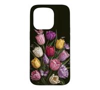 Vintage Tulip Bouquet Butterfly Garden Aesthetic Case for iPhone 15 Pro