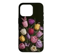 Vintage Tulip Bouquet Butterfly Garden Aesthetic Case for iPhone 16 Pro