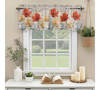 Vintage Tulip Valances for Windows, Farmhouse Retro Orange Yellow Blue Flower Barn Door Rod Pocket Valance Short Window Treatments Curtains for Kitchen Bathroom Bedroom Decor, 54 x 18 Inches