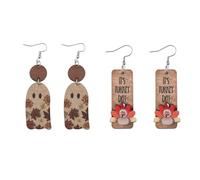 Vintage Turkey Pumpkin Earrings Set for Women Thanksgiving Maple leaf Wood Earring Autumn Fall Jewelry Holiday Birthday Party Gift, M, Wood Zinc, No Gemstone