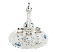 Vintage Turkish Coffee Pot Set for 6 Including Tray and Teapot, Zinc Alloy Elegant Turkish Tea Set for Home Party Banquet Wedding, Tea Service Set(4#) (Sliver White Blue)