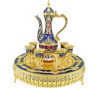 Vintage Turkish Coffee Pot Set,Teapot and Cup Set Including Tray and Metal Cups,Tea Service Set for Tea Table Decor,Wedding Gift. (Blue and Gold)