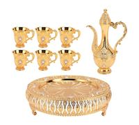 Vintage Turkish Coffee Pot Set, Turkish Tea Set with 6 Coffee Cups, Vintage Teapot Set, Russian Metal Wine Pot Kit, European Exquisite Water Serving Set Metal Wine Glass Jug Set(Gold)