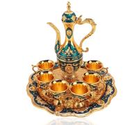 Vintage Turkish Coffee Pot Set, Vintage Teapot Set with 6 Coffee Cups Turkish Coffee Cup Set Metal Turkish Tea Set European Wine Pot Kit Wine Decanter and Glasses Set for Tea Party(A)
