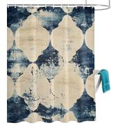 Vintage Turkish Pattern Shower Curtain for Bathroom, Blue Bohemia Style Linen Texture Waterproof Cloth Fabric Bathroom Accessories Set with 12 Rust Proof Plastic Hooks, 36” x 78”