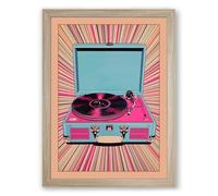 Vintage Turntable Pop Retro Framed Wall Art Print A1 (84.1×59.4cm) Oak, Wall Decor for Living Room, Bedroom, Office & Home, Ready to Hang, Art Gift