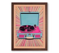 Vintage Turntable Pop Retro Framed Wall Art Print A1 (84.1×59.4cm) Walnut, Wall Decor for Living Room, Bedroom, Office & Home, Ready to Hang, Art Gift