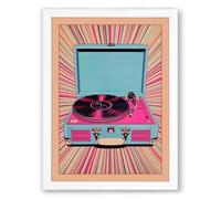 Vintage Turntable Pop Retro Framed Wall Art Print A4 (29.7×21cm) White, Wall Decor for Living Room, Bedroom, Office & Home, Ready to Hang, Art Gift