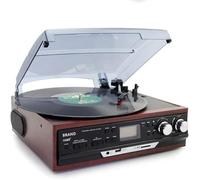 Vintage Turntable Record Player with AM/FM Radio, Cassette, CD Player & 2 Stereo Speakers - Classic Style Music System for Home Entertainment