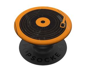 Vintage Turntable Vinyl Record HiFi Music Retro Art Orange PopSockets Adhesive PopGrip
