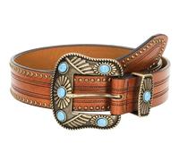 Vintage Turquoise Buckle Western-Belt for Women-Men - Unisex Floral Pattern Cowboy Cowgirl Belts for Jeans Pants Dresses, Brown, Fit for 28"-39"