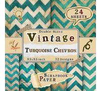 Vintage Turquoise Chevron Scrapbook Paper: 24 Double-Sided Sheets with 12 Geometric Designs for DIY Crafts, Origami, Journaling, Scrapbooking & Wrapping