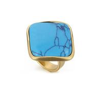 Vintage Turquoise Geometric Statement Ring for Women 18K Gold-Tone Stainless Steel Boho Square Stone Knuckle Band Western Cowgirl Style Fashion Jewelry Country Concert Outfit Cowboy Accessories, Metal