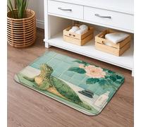 Vintage Turtle Floral Quick Dry Bath Mat, Green Turtle and Peach Flowers Absorbent Non Slip Shower Mat, Spring Flannel Washable Bath Rugs 16x24 Inch