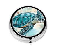 Vintage Turtle Small Pill Box 3 Compartment Portable Pill Box for Purse Pocket Nautical Mini Medicine Organiser for Daily Vitamin Fish Oil Storage