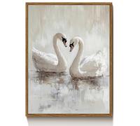 Vintage Twin Swans Canvas Wall Art Elegant A Pair White Swan On The Lake Oil Painting Picture Wall Decor Classical Modern Poster Print Artwork for Living Room Bedroom Bathroom Home Decoration FRAMED