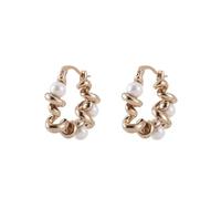 Vintage Twisted Gold Hoop Earrings with Lustrous Pearls, Textured Statement Jewelry for Sophisticated Women, 8.6g Luxury Design, Ideal for Evening Events & Elevated Everyday Looks