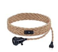 Vintage Twisted Hemp Cord Hanging Light Kit with Plug, Plug in Hanging Light Kit, Pendant Light Cord Kit Fixture with On/Off Switch for Pendant Lamp, DIY Decoration, E27, 15FT/4.5M