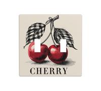 Vintage Two Bright Red Cherries Double Gang Toggle Light Cover Wall Plate Switch Decor Standard Size - 11.4x11.4cm