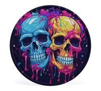 Vintage Two Different Skulls Wall Art Round Mental Wall Plaque Hanging Decoration Modern Circular Rustic Artwork Sign 12" X 12" For Bedroom Living Room Office Outdoor