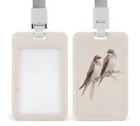 Vintage Two Loving Birds Simple ID Badge Holder Retractable Clip Card Holder Card Protector Name Badge Name Tag for Work Office Doctor Nurse