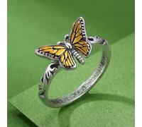 Vintage Two Tone Butterfly Statement Ring for Women Nature Insect Ring | Vintage Textured Band, for Themed Occasions, Unique Bohemian Personality Jewelry for Daily Casual