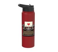 Vintage Typewriter Red Heart Writer Author Stainless Steel Insulated Water Bottle