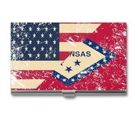 Vintage U.S.A and Arkansas State Flag Business Card Wallet Credit Card Holder Metal Square Small Pocket Purse