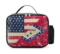 Vintage U.S.A And Arkansas State Flag Reusable Insulated Lunch Bag Tote Handbag Leather Portable Cooler Bags for Men Women